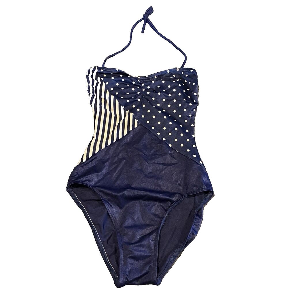 Sun Streak  Vintage 90’s Women's size 6 Blue & White Striped Swimsuit 1 piece EU